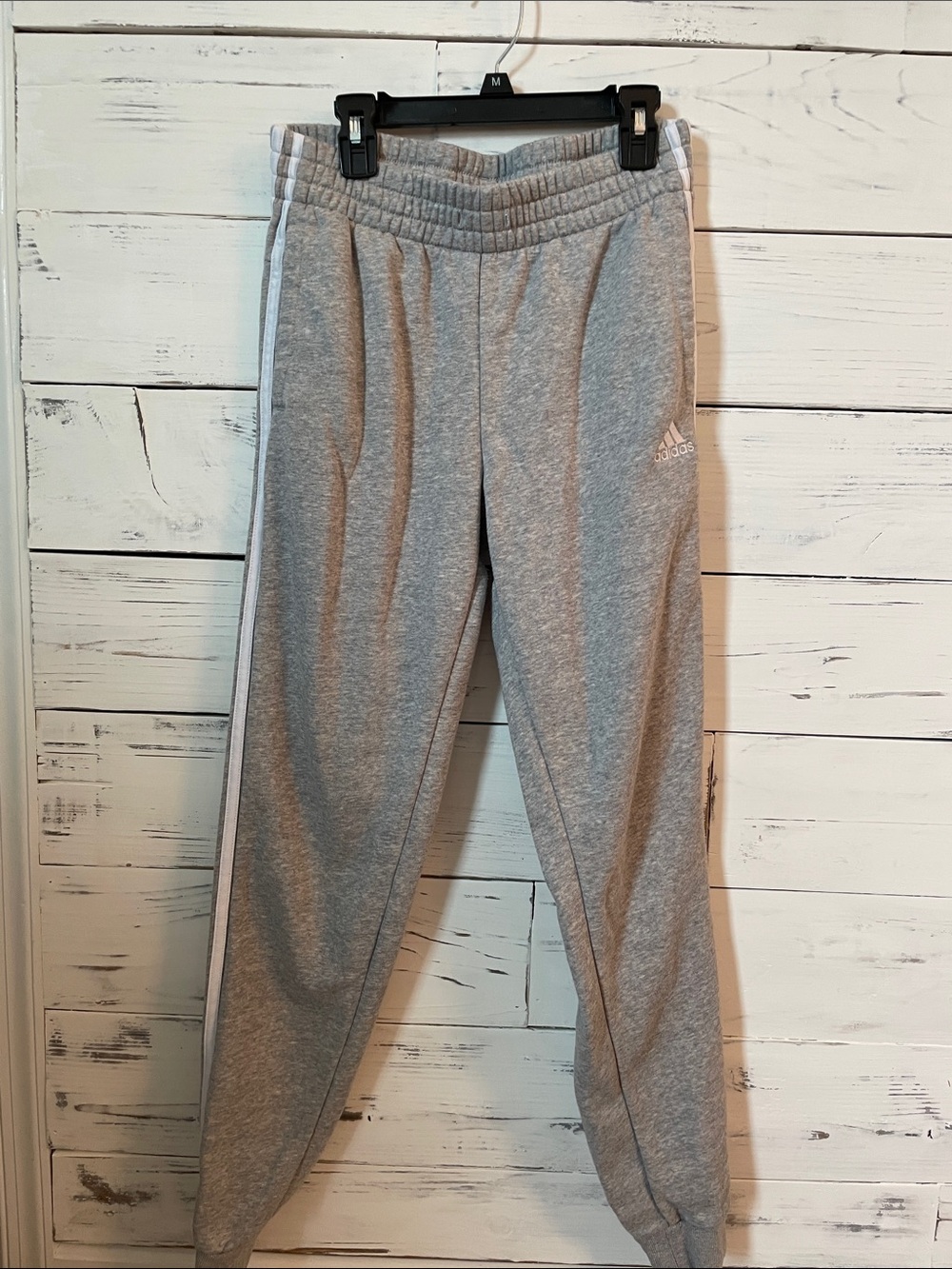 adidas Kids Light Gray Jogger Sweatpants with White Stripes